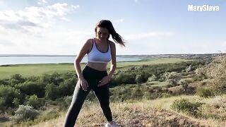 A girl is training outdoors and gets fucked right in the middle of it