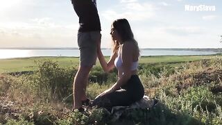 A girl is training outdoors and gets fucked right in the middle of it