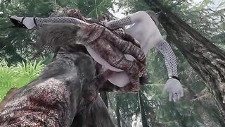 Dark Elf gets her pussy smashed by a Troll