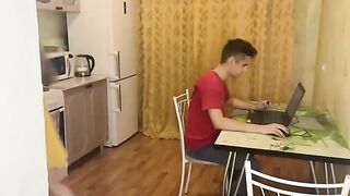 The computer broke down, and a friend came to repair it. The girl called him