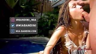 The beauty had sex with her guy in the backyard by the pool
