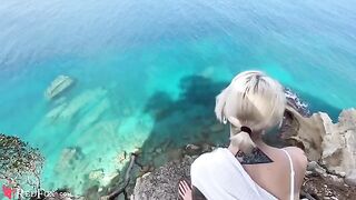 The cute girl passionately sucks dick on the beach, showcasing her skills