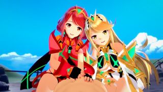 Xenoblade: threesome with Pyra and Mythra (3D Hentai) - Pyra eats Mythra's pussy