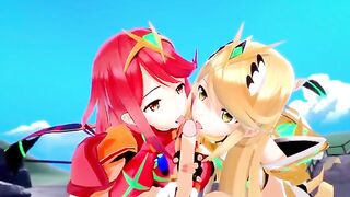 Xenoblade: threesome with Pyra and Mythra (3D Hentai) - Pyra eats Mythra's pussy