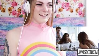 Carly Rae Summers reacts to intense James Deen and Sara Luvv scenes