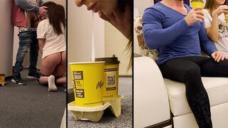 The delivery guy came in and the wife had to please him while her husband watched