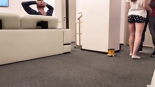 The delivery guy came in and the wife had to please him while her husband watched