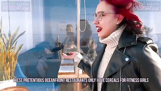 Kiss Cat love breakfast with sausage in outdoors scene