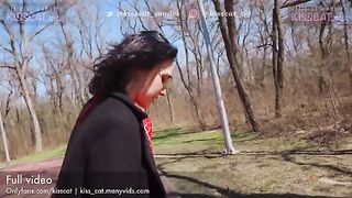 A sexy girl is having fun with a guy in nature