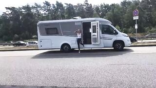 Fick drive-in on the A1 - fuck me in wet look leggings and drench me completely