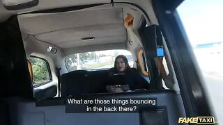 Fake taxi ride with Sabien Demonia in fishnets ends with rough sex and a big finish