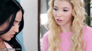 A petite girl is having fun with her best friend at college