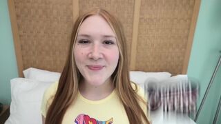 Redhead girl with freckles and red pubic hair during the casting