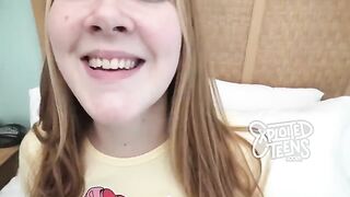 Redhead girl with freckles and red pubic hair during the casting