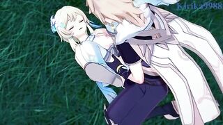 Aether fucks hot Lumine in the meadow under the night sky - Genshin Impact Hentai