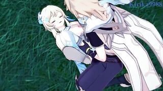 Aether fucks hot Lumine in the meadow under the night sky - Genshin Impact Hentai