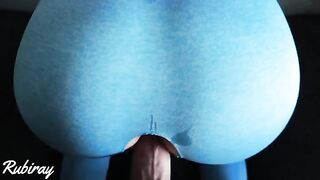 Babe in ripped yoga pants gets fucked and cum on her pussy