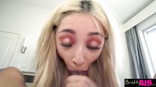 Short girl sucks dick and swallows cum, proving she’s a pro in the art
