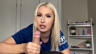 Petite blonde is having a good time after winning the trophy