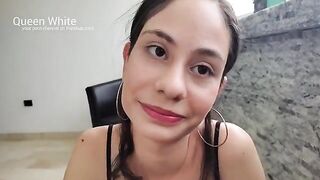 A girl is having fun with a guy, her friend, on camera