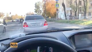 A hot MILF is having a steamy encounter with a young cabbie in a risky spot
