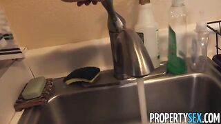 The landlord fucked the gorgeous tenant with huge natural boobs in hardcore action
