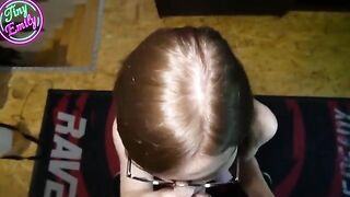 Pervert student Tiny Emily gets cum on her glasses