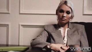 A blonde woman with big tits has a therapy session with two men