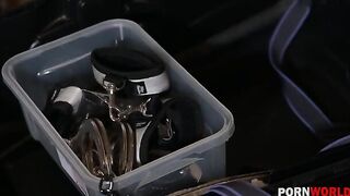 Two busty beauties share a messy analingus and get DP'd in hardcore BDSM action