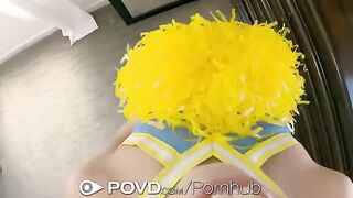 The cheerleader got her face covered with cum after hard sex