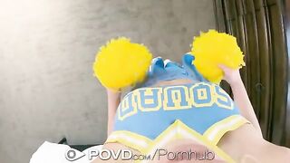 The cheerleader got her face covered with cum after hard sex