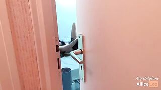 I spy on my stepsister as she rubs her pussy and I offer her my cock