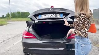 An Italian girl buys a used car and fucks the seller in it. Hot!