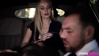 The driver got fucked by two hot girls, including the busty Angelina Brill