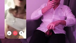 A hot video with a creampie after a video call for the husband