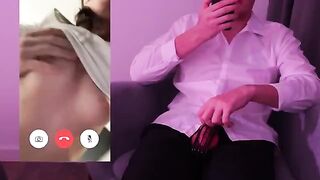 A hot video with a creampie after a video call for the husband