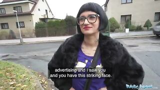 Candy Scott, French babe, gets her pussy filled with cash in public