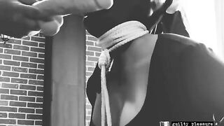 Bound slave gets a big dildo in her mouth and smell pussy - Sex Tape