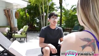 A guy caught his stepsister masturbating and she had to give him a blowjob to keep him quiet