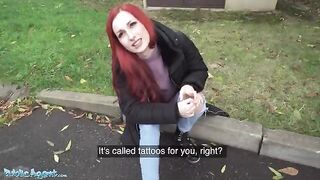 Public Agent Redhead Brit Shows Off Her Pierced Tits For Cash