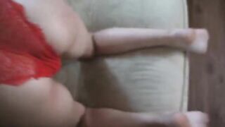 A cute girl is getting spanking on her ass and pussy