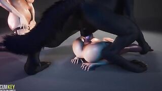 Cute girls are being fucked by a Werewolf in 3D