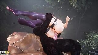 Furry werewolf mates with a beautiful girl in 3D