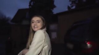 Public Agent French Babe Alba Lala exposes her small tits on the street for cash