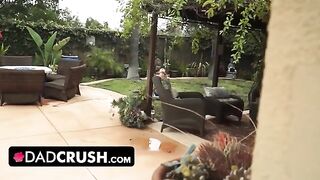 Fit girl lets pervert stepdad finger and fuck her outdoors