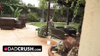 Fit girl lets pervert stepdad finger and fuck her outdoors