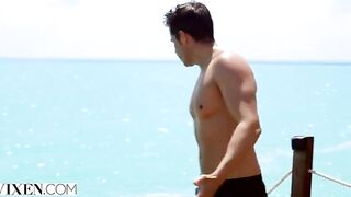 Petite brunette Gianna Dior stuck on desert island, fucks in HD with Vixen flair