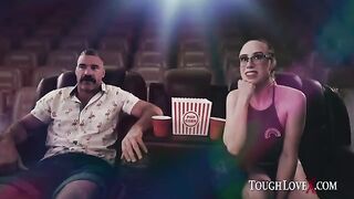 The girl is alone in the theater with a guy, getting intimate Jackie Hoff