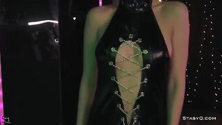 Skinny babe AngelQ takes off all clothes to show her body on stage