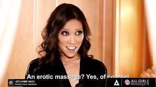Mia Malkova gets her wet pussy rubbed by sexy oiled Asian masseuse